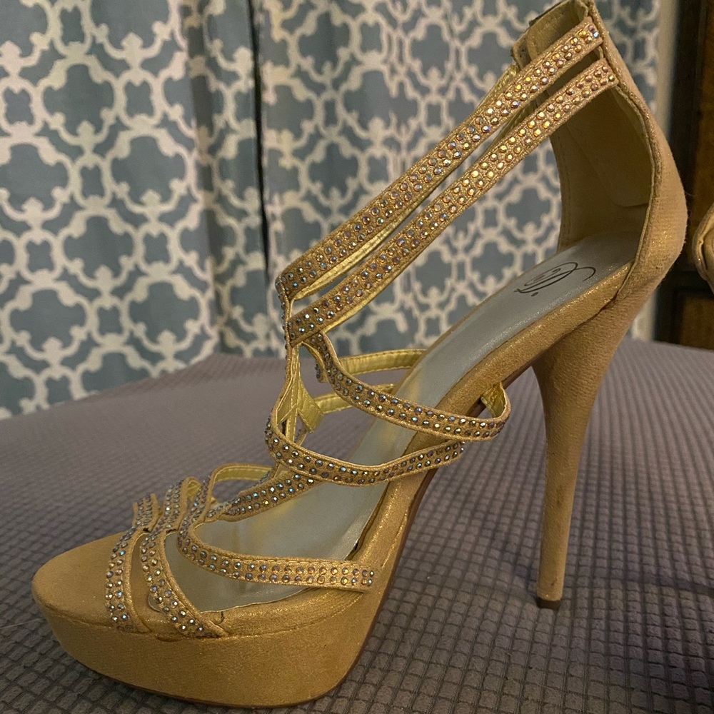 Gold D. brand stilettos